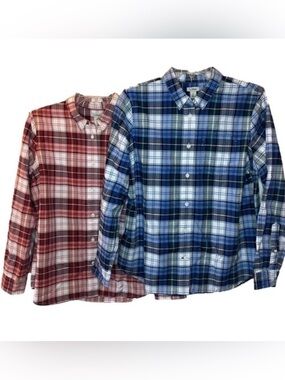 L.L. Bean Men's Red Plaid and Blue Plaid Button-Down Shirt Bundle, Size S